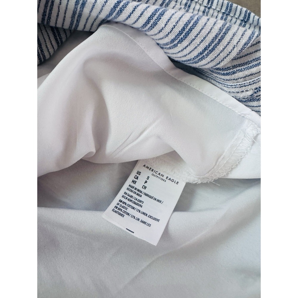 American Eagle Striped Tiered Ruffle Mini Dress Blue White Linen Blend Size S - Picture 8 of 8
